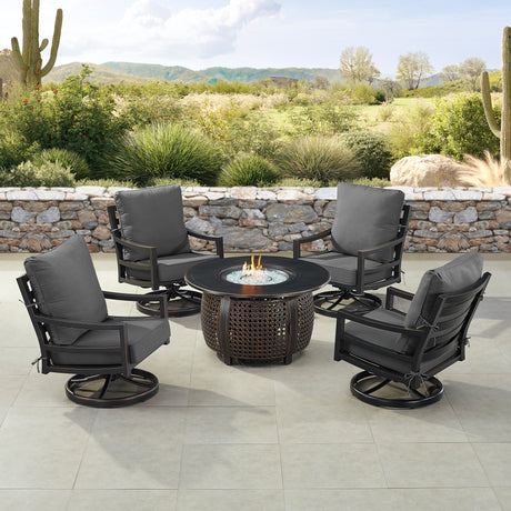 Black Aluminum Fire Table Set with Four Club Chairs - Sharicks