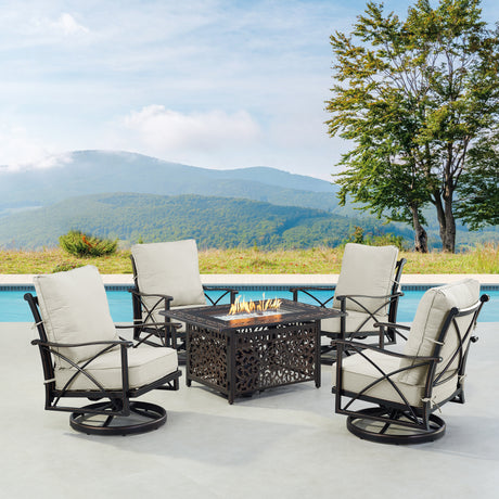 Black Aluminum Fire Table Set with Four Club Chairs - Sharicks