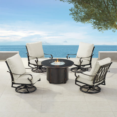 Black Aluminum Fire Table Set with Four Club Chairs - Sharicks