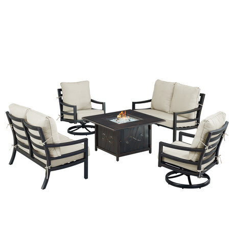 Black Aluminum Fire Table Set with Two Loveseats and Two Club Chairs - Sharicks