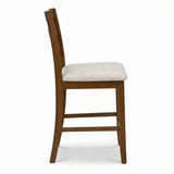 Modern Counter Height Bar Stools, Set of 2, Dirty Oak Finish with Greige Polyester Upholstered Seats Solid Rubberwood