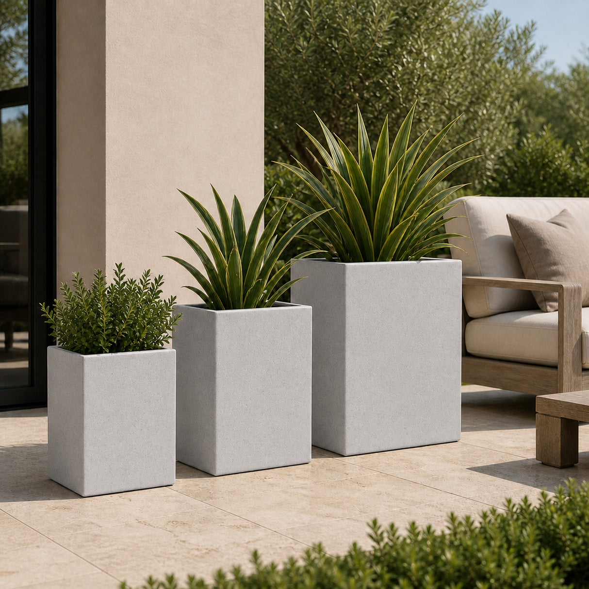 Set of 3 Rectangular Polystone Indoor/Outdoor Planters, Gray