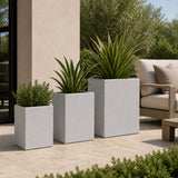 Set of 3 Rectangular Polystone Indoor/Outdoor Planters, Gray