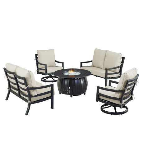 Black Aluminum Fire Table Set with Two Loveseats and Two Club Chairs - Sharicks