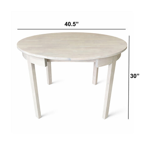 Modern 5-Piece 40.5 Inch Round Dining Set, White Wash Finish with Oat Polyester Upholstered Chairs, Solid Rubberwood