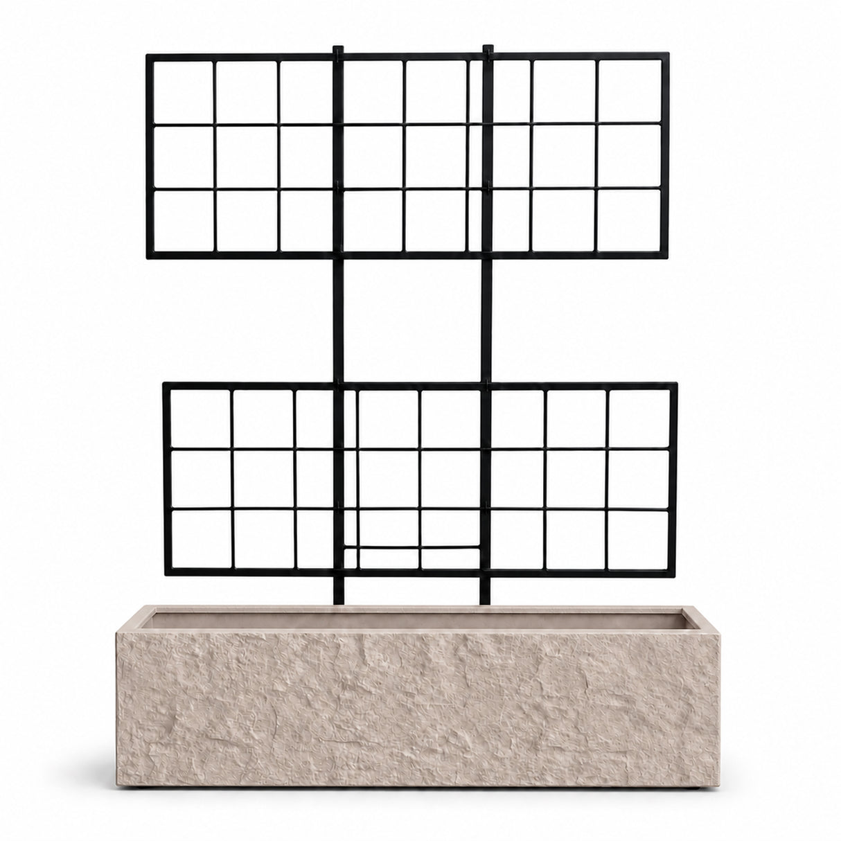 Rock Texture Rectangular Polystone Planter with Steel Trellis, Sand