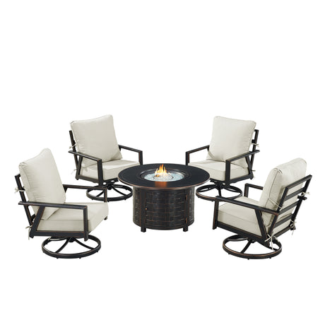 Black Aluminum Fire Table Set with Four Club Chairs - Sharicks