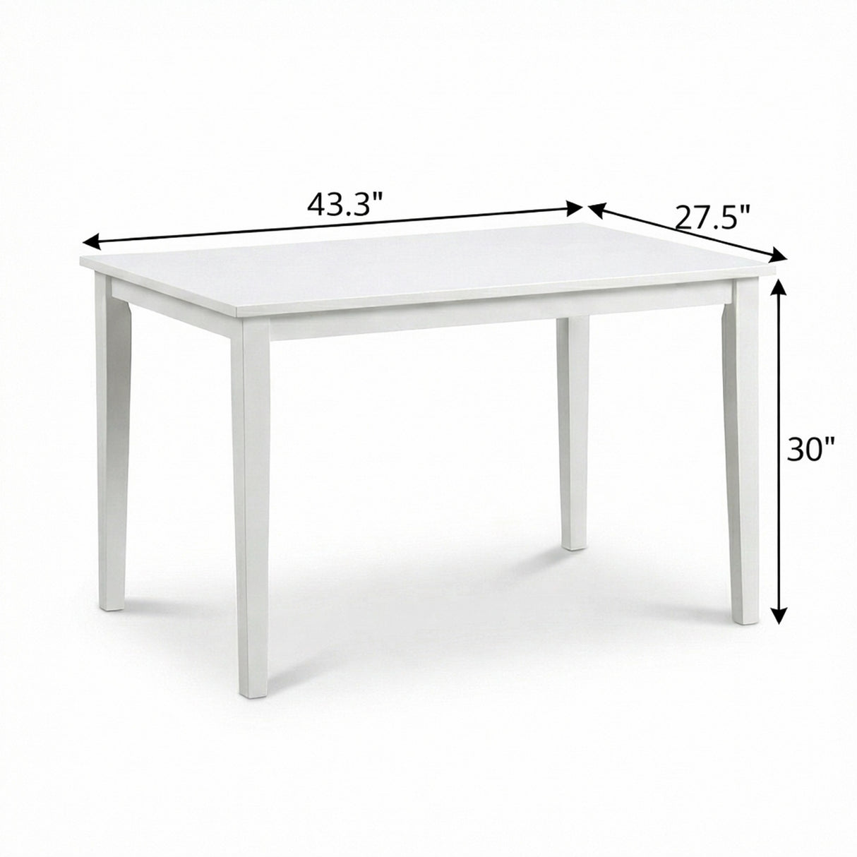 Modern 5-Piece 43.3 Inch Rectangular Dining Set, White Finish with Black PU Leather Upholstered Chairs, Solid Rubberwood