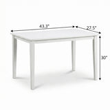Modern 5-Piece 43.3 Inch Rectangular Dining Set, White Finish with Black PU Leather Upholstered Chairs, Solid Rubberwood