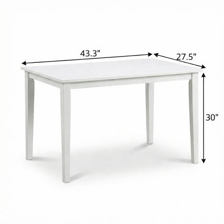 Modern 5-Piece 43.3 Inch Rectangular Dining Set, White Finish with Black PU Leather Upholstered Chairs, Solid Rubberwood