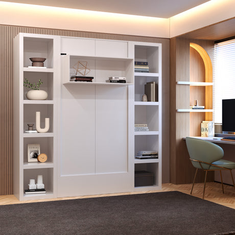 White Twin Murphy Bed with Bookshelves - Sharicks