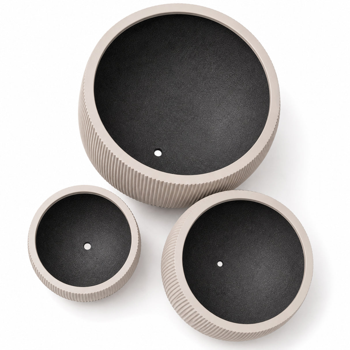Set of 3 Fluted Round Polystone Indoor/Outdoor Planters, Sand