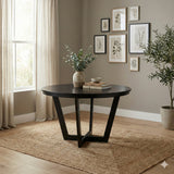 Modern 5-Piece 41.3 Inch Round Dining Set, Black Finish with Black PU Leather Upholstered Chairs, Solid Rubberwood