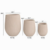 Set of 3 Fluted Round Polystone Indoor/Outdoor Planters, Sand