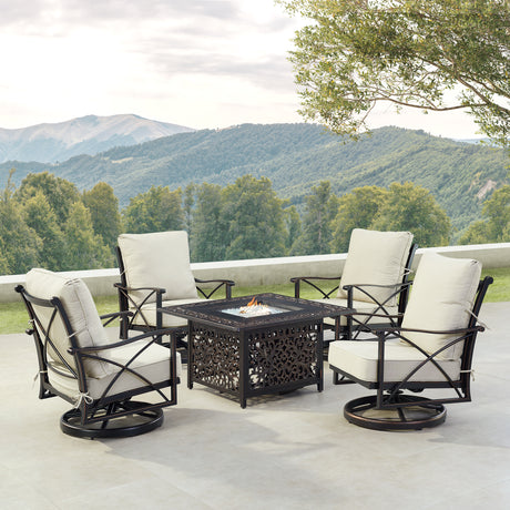 Black Aluminum Fire Table Set with Four Club Chairs - Sharicks