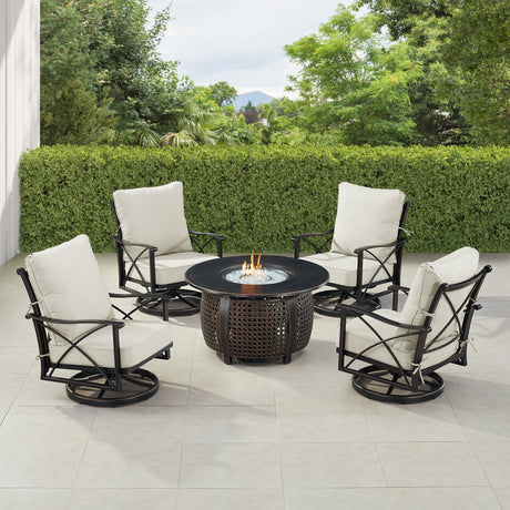 Black Aluminum Fire Table Set with Four Club Chairs - Sharicks