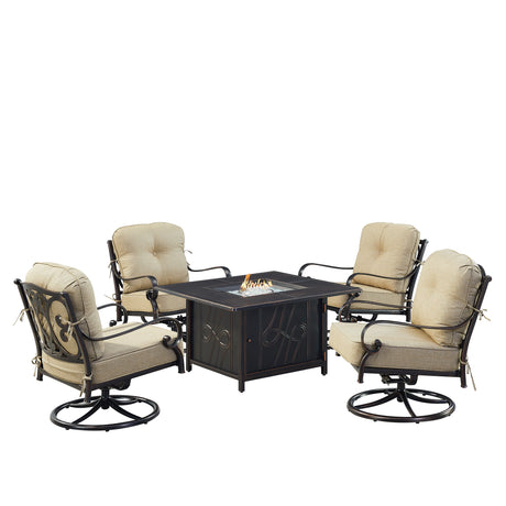 Black Aluminum Fire Table Set with Four Club Chairs - Sharicks