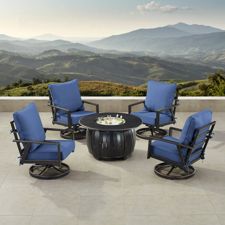 Black Aluminum Fire Table Set with Four Club Chairs - Sharicks