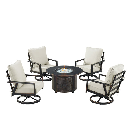 Black Aluminum Fire Table Set with Four Club Chairs - Sharicks