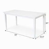 Traditional 7-Piece 59 Inch Rectangular Dining Set, White Finish with Black PU Leather Upholstered Chairs, Solid Rubberwood