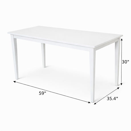 Modern 59 Inch Rectangular Dining Table, White Finish Solid Rubberwood
