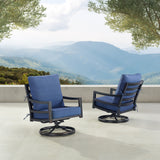 Pair of Black Aluminum Deep Seating Swivel Rocker Club Chairs with Cushions