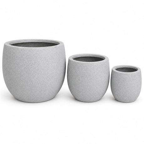 Set of 3 Round Polystone Indoor/Outdoor Planters, Gray