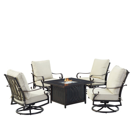 Black Aluminum Fire Table Set with Four Club Chairs - Sharicks