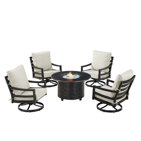 Black Aluminum Fire Table Set with Four Club Chairs - Sharicks