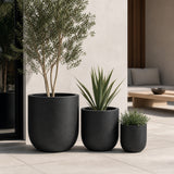 Set of 3 Round Cylinder Polystone Indoor/Outdoor Planters, Black