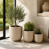 Set of 3 Round Cylinder Polystone Indoor/Outdoor Planters, Sand