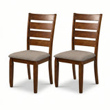 Traditional Dining Chairs, Set of 2, Dirty Oak Finish with Greige Polyester Upholstered Seats Solid Rubberwood