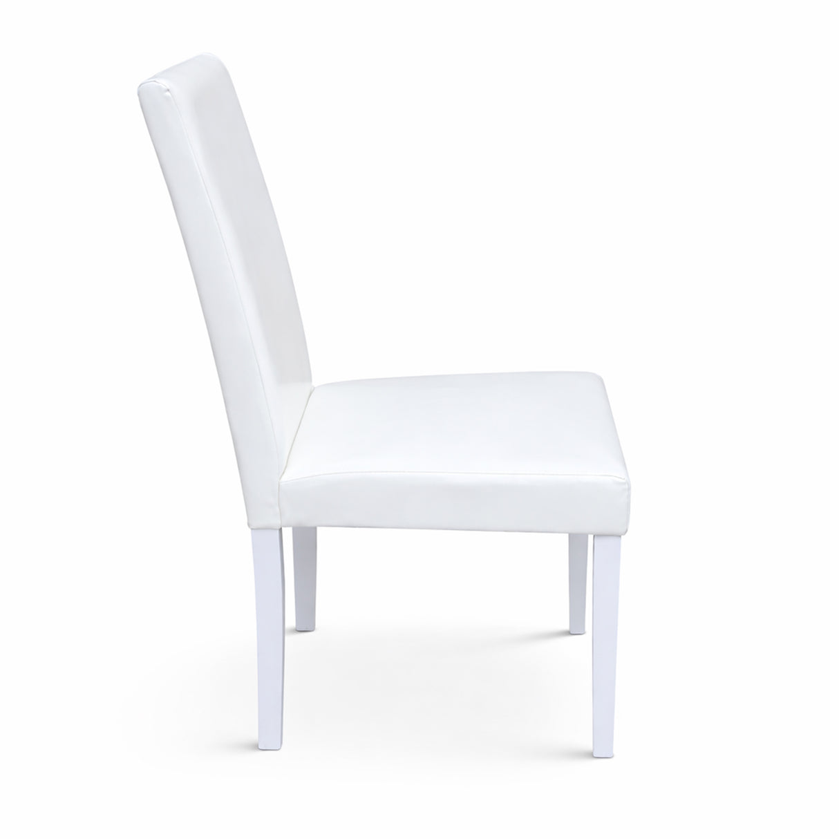 Modern Dining Chairs, Set of 2, White Finish with White PU Leather Upholstered Seats Solid Rubberwood