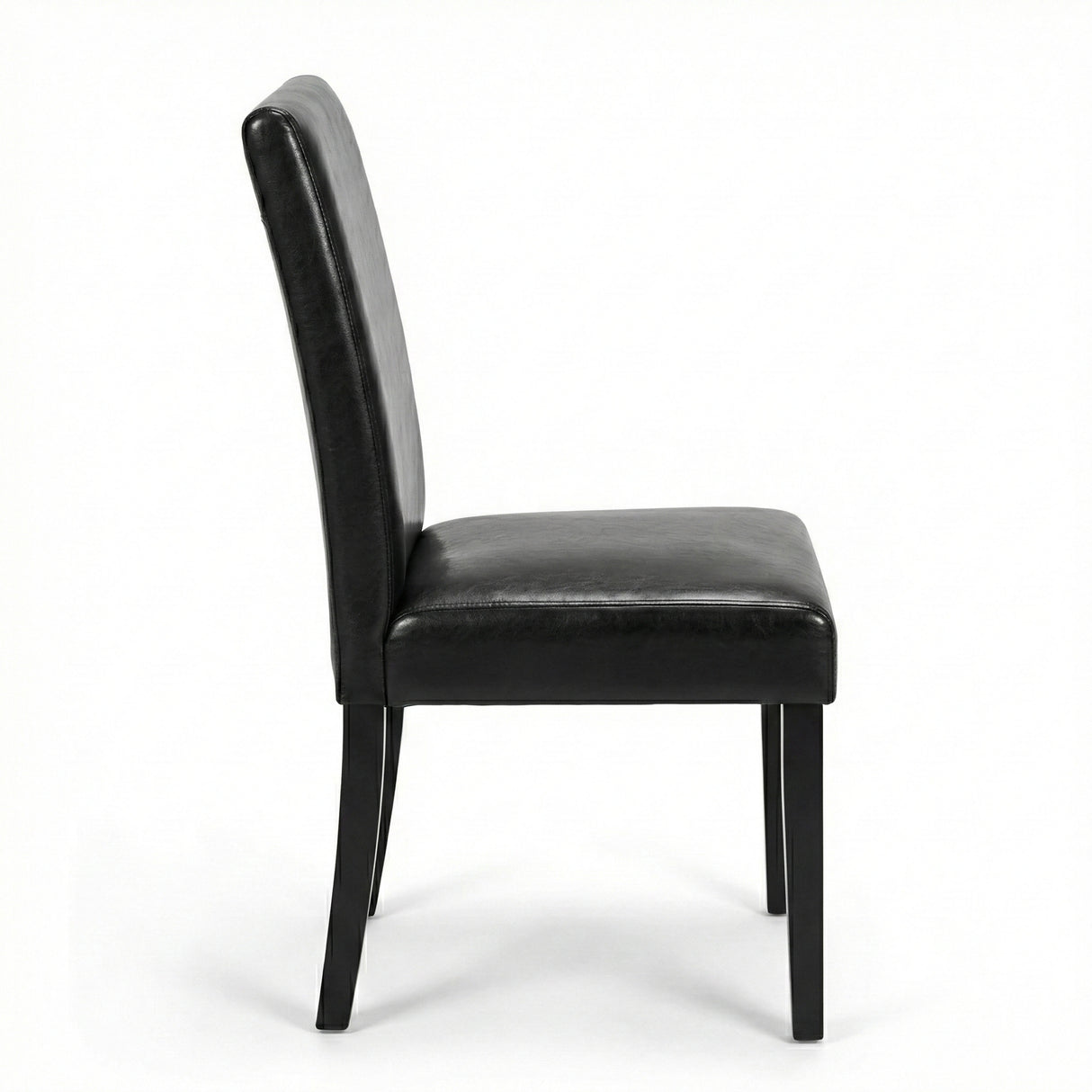 Modern Dining Chairs, Set of 2, Black Finish with Black PU Leather Upholstered Seats Solid Rubberwood