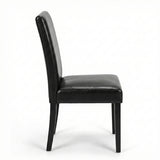 Modern Dining Chairs, Set of 2, Black Finish with Black PU Leather Upholstered Seats Solid Rubberwood