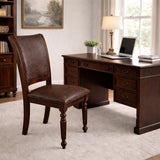 Traditional Dining Chairs, Set of 2, Expresso Finish with Dark Brown PU Leather Upholstered Seats Solid Rubberwood