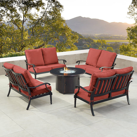 Black Aluminum Fire Table Set with Four Deep Seating Loveseats - Sharicks