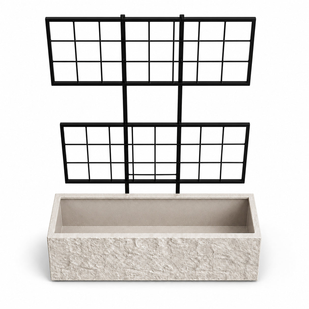 Rock Texture Rectangular Polystone Planter with Steel Trellis, White