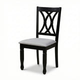 Traditional Dining Chairs, Set of 2, Black Finish with Grey Polyester Upholstered Seats Solid Rubberwood