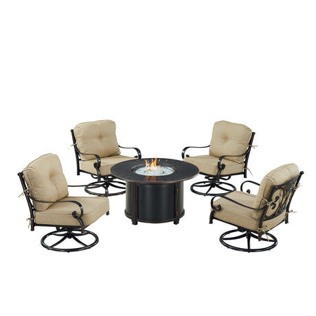 Black Aluminum Fire Table Set with Four Club Chairs - Sharicks