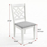 Traditional Dining Chairs, Set of 2, White Finish with Grey Polyester Upholstered Seats Solid Rubberwood