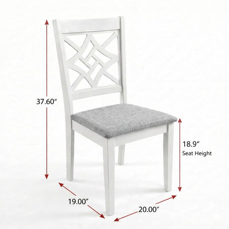 Traditional Dining Chairs, Set of 2, White Finish with Grey Polyester Upholstered Seats Solid Rubberwood