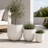 Set of 3 Round Cylinder Polystone Indoor/Outdoor Planters, White