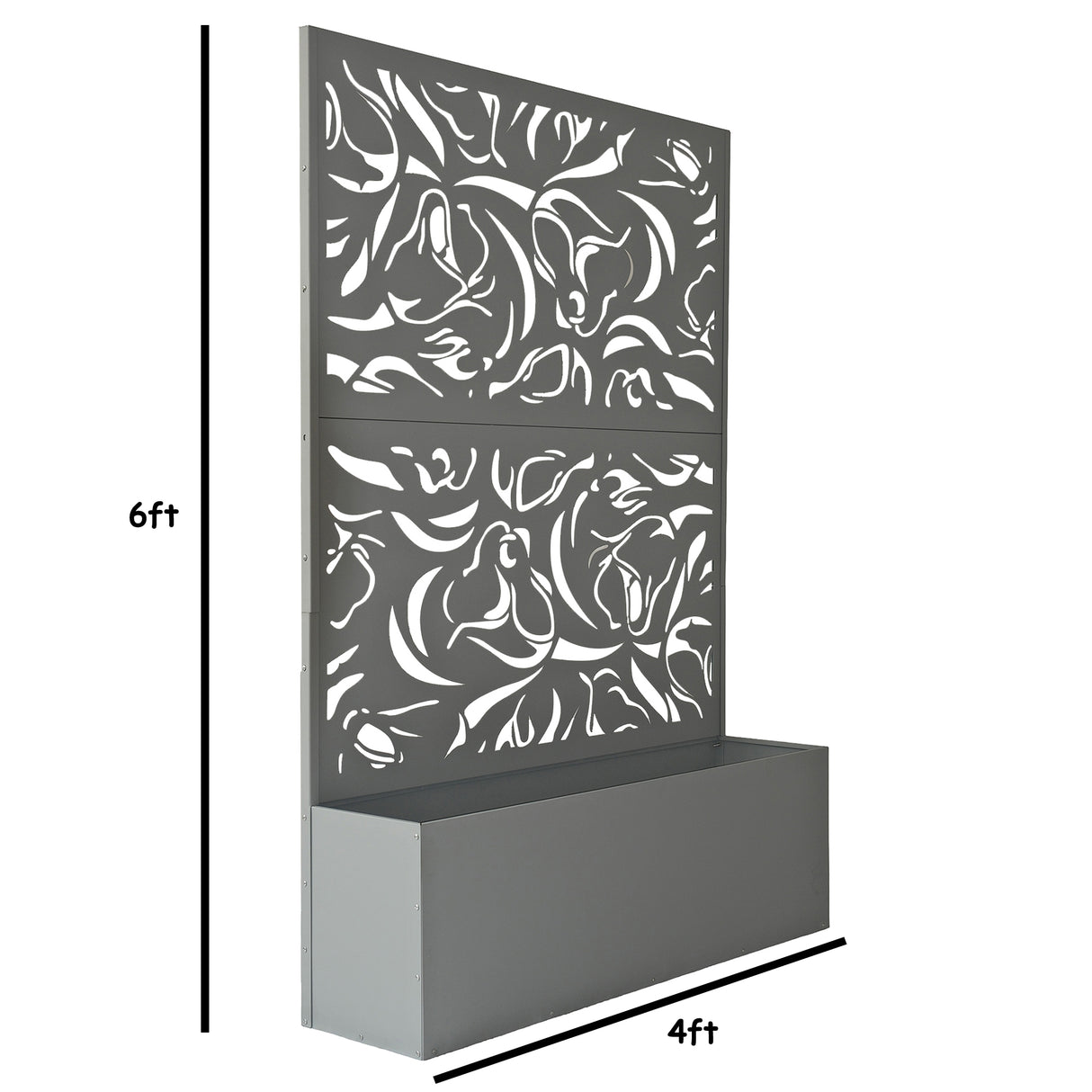 6 ft. X 4 ft. Grey Freestanding Metal Privacy Screen Room Divider with Flower Box