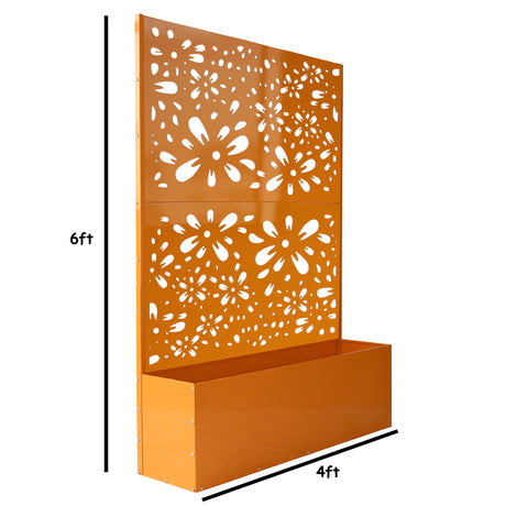 6 ft. X 4 ft. Orange Freestanding Metal Privacy Screen Room Divider with Flower Box