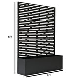 6 ft. X 4 ft. Black Freestanding Metal Privacy Screen Room Divider with Flower Box