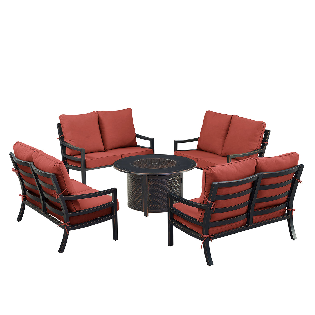 Black Aluminum Fire Table Set with Four Deep Seating Loveseats