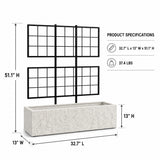 Rock Texture Rectangular Polystone Planter with Steel Trellis, White