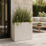 Rock Texture Rectangular Polystone Planter Box, White