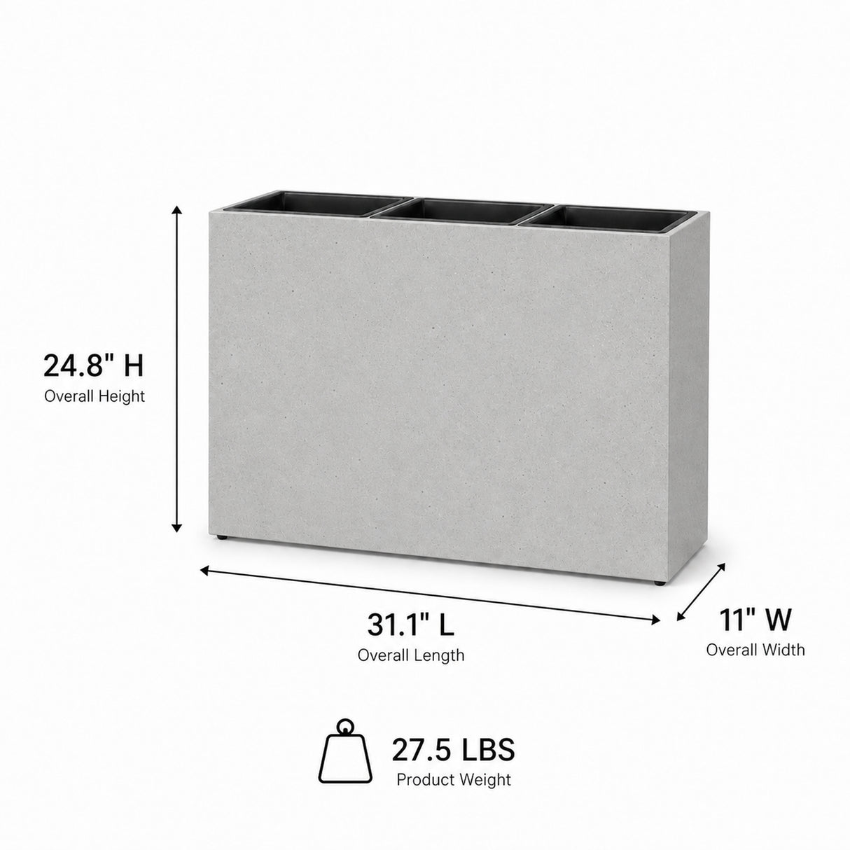 Smooth Rectangular Fiber Cement Planter, Gray